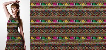 06007v Materiał ze wzorem kolorowy motyw inspirowany sztuką afrykańską z pasami i elementami geometrycznymi